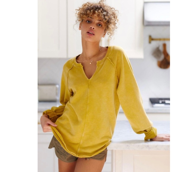 Anthropologie Tops - Anthropologie Pilcro Chartreuse Notch Neck Pullover Sweatshirt Top